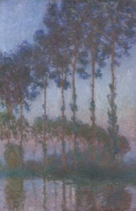 Claude Monet: "Álamos a orillas del río Epte, atardecer", 1891, óleo sobre lienzo, 100 x 65 cm (Colección particular. Museum of Fine Arts, Boston)